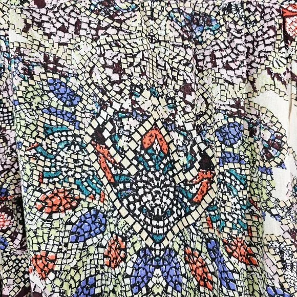 Japna Womens Sz M Vibrant Colorful Print Boho Top Tunic Tassel Hippie Blouse - Picture 8 of 8